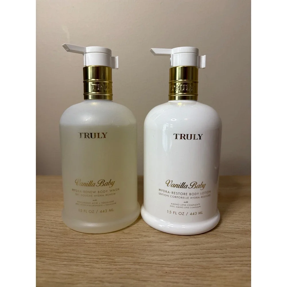 Truly Beauty Vanilla Baby Body Wash and Lotion Set 15oz Duo Hyaluronic Squalane